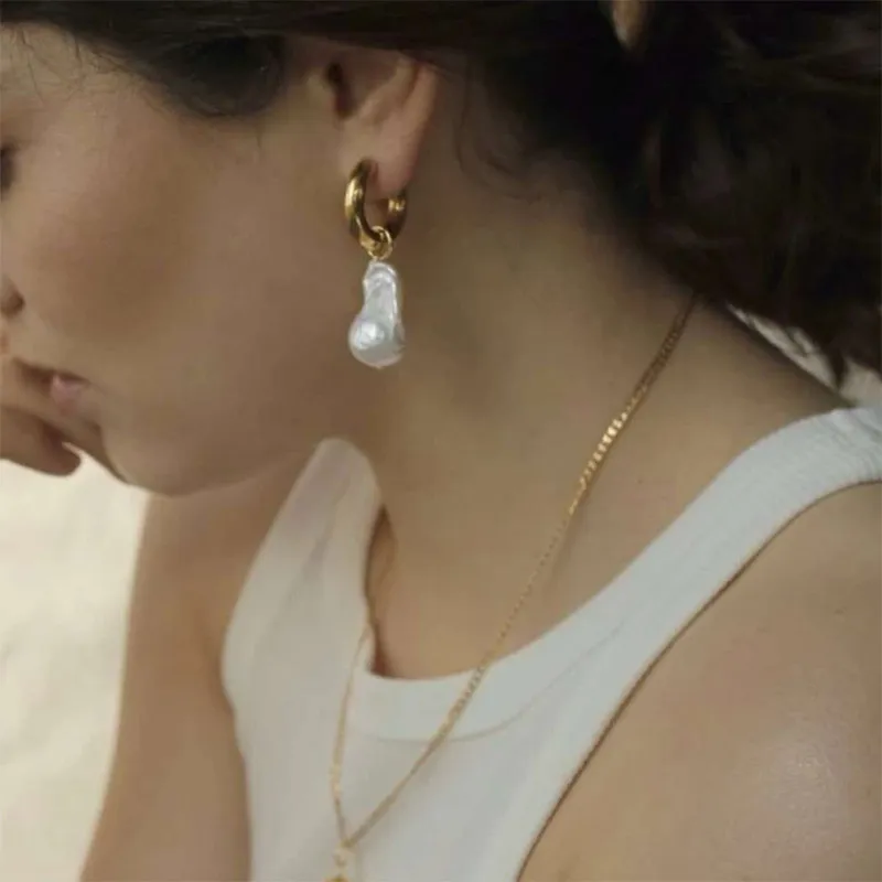 Hanging Pearl Hoop Earrings