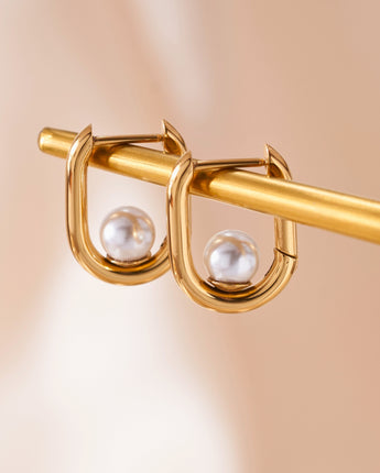 U-Shaped Pearl Hoop Earrings