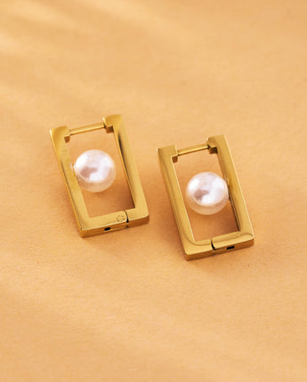 Floating Pearl Square Earrings