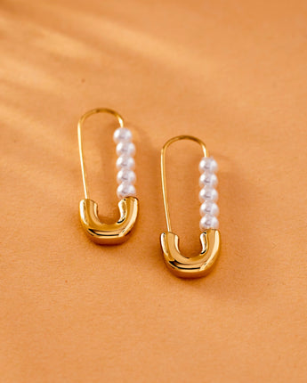 Safety Pin Pearl Earrings