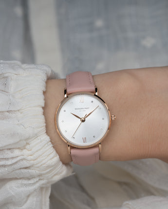Sophia Pink Leather Rose Gold / White