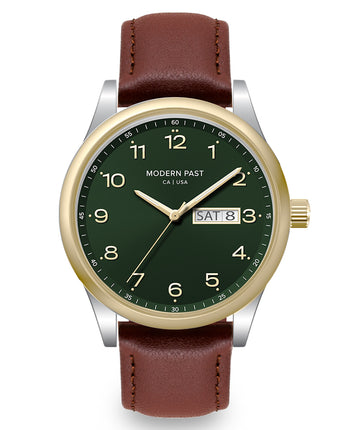 Harrison Cognac Leather Silver Gold / Green
