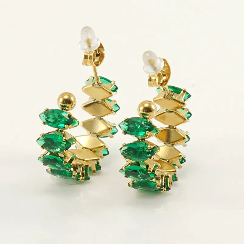 Green Emerald C Shape Earrings